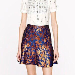 NWT J.Crew Collection Metallic Brocade Skirt Cobalt Blue Copper Size 0